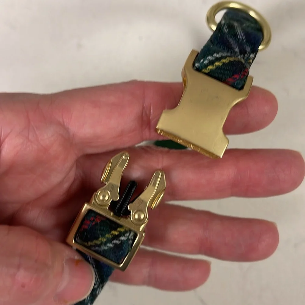 Holly Jolly Green Plaid Flannel Dog Collar Gold-tone Hardware Small-Medium X-MAS